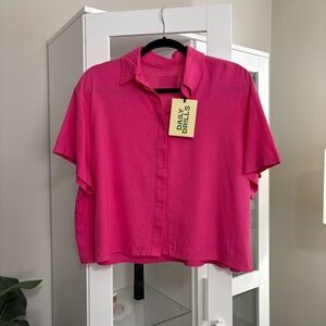 Daily Drills Pink Linen Cropped Button Up Top XS/S *As-Is*